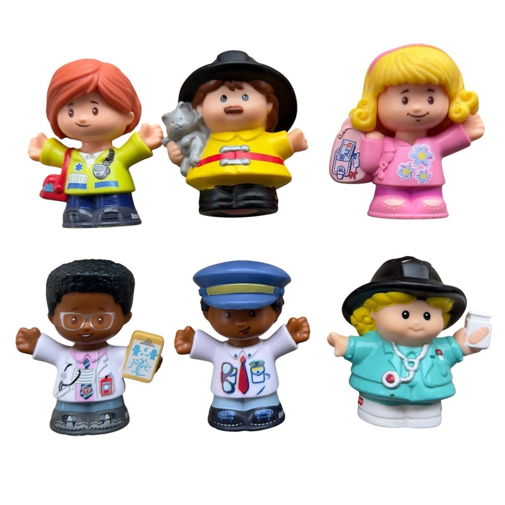Fisher Price Little People Lot of 6 Firefighter with Cat Doctor Pilot Emma EMT